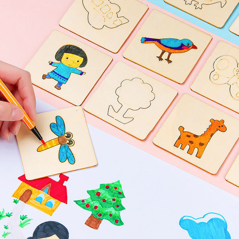 Children's Wooden Drawing Template Set for Kindergarten and Primary School Students, Hollow Graffiti Toy for Boys and Girls, Painting Tool Kit