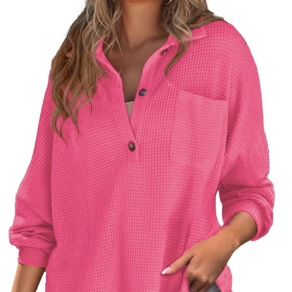 women's waffle knit top with cinched waist