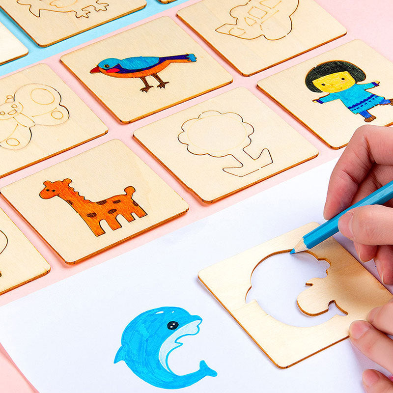Children's Wooden Drawing Template Set for Kindergarten and Primary School Students, Hollow Graffiti Toy for Boys and Girls, Painting Tool Kit