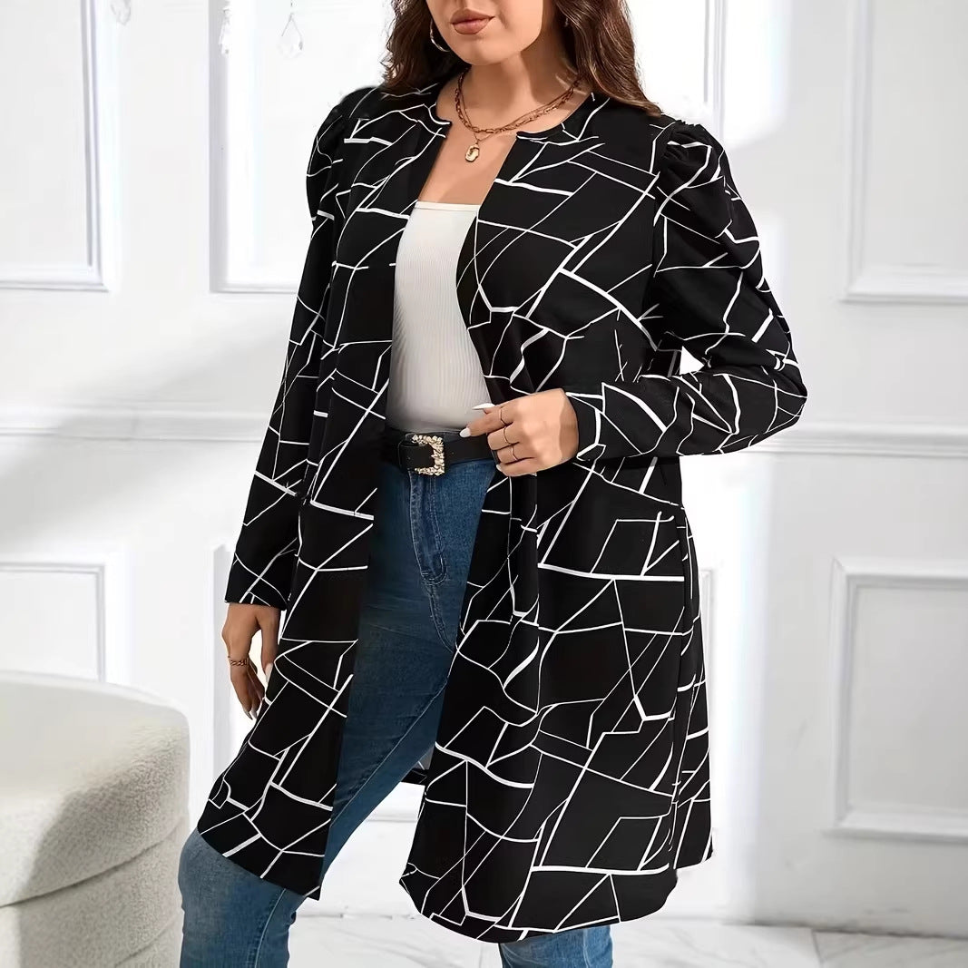 New cardigan for foreign trade plus size women's clothing printed fashionable loose plus size random printed jacket