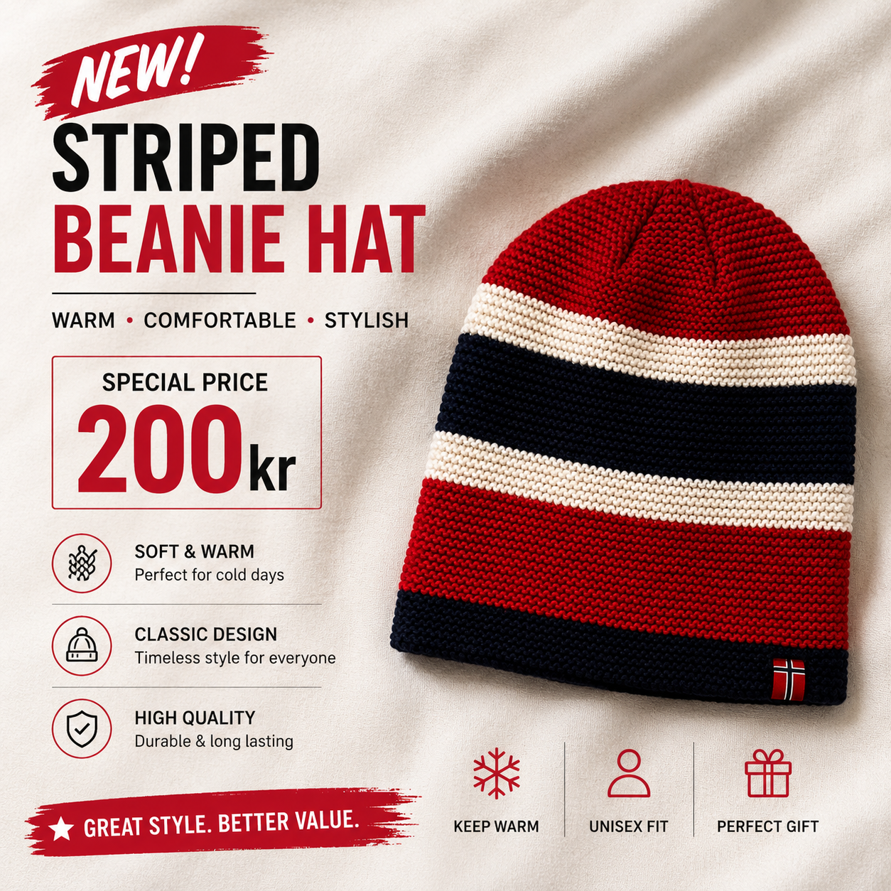 Norway Strioed Beanie Hat