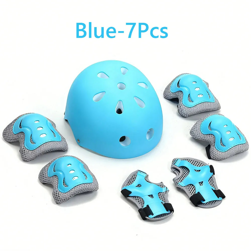 7Pcs/Set Kids Age with Wrist Guard and Knee Pads Elbow Pads Adjustable Protective Gear for Toddler Skating Cycling Scooter