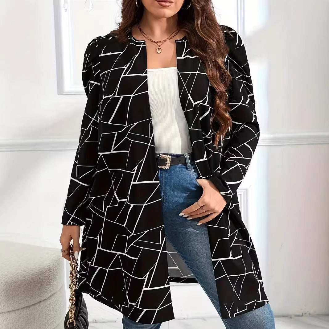 New cardigan for foreign trade plus size women's clothing printed fashionable loose plus size random printed jacket