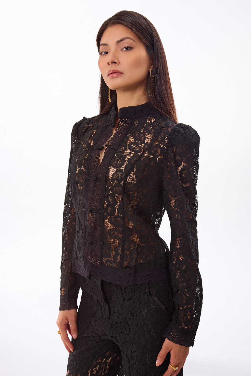 Lace Mandarin Jacket Black