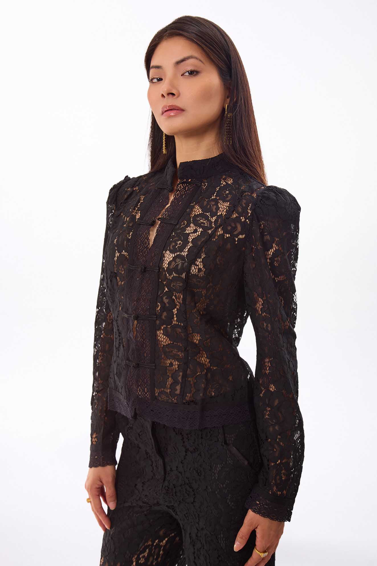 Lace Mandarin Jacket Black