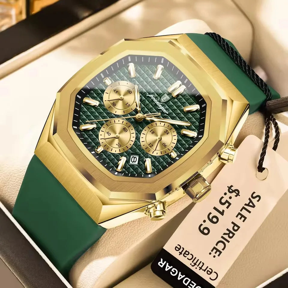 POEDAGAR 893 Business Watch for Men Waterproof Luminous Chronograph Date Man Wristwatch Silicone Strap Quartz Men's Watches Gift