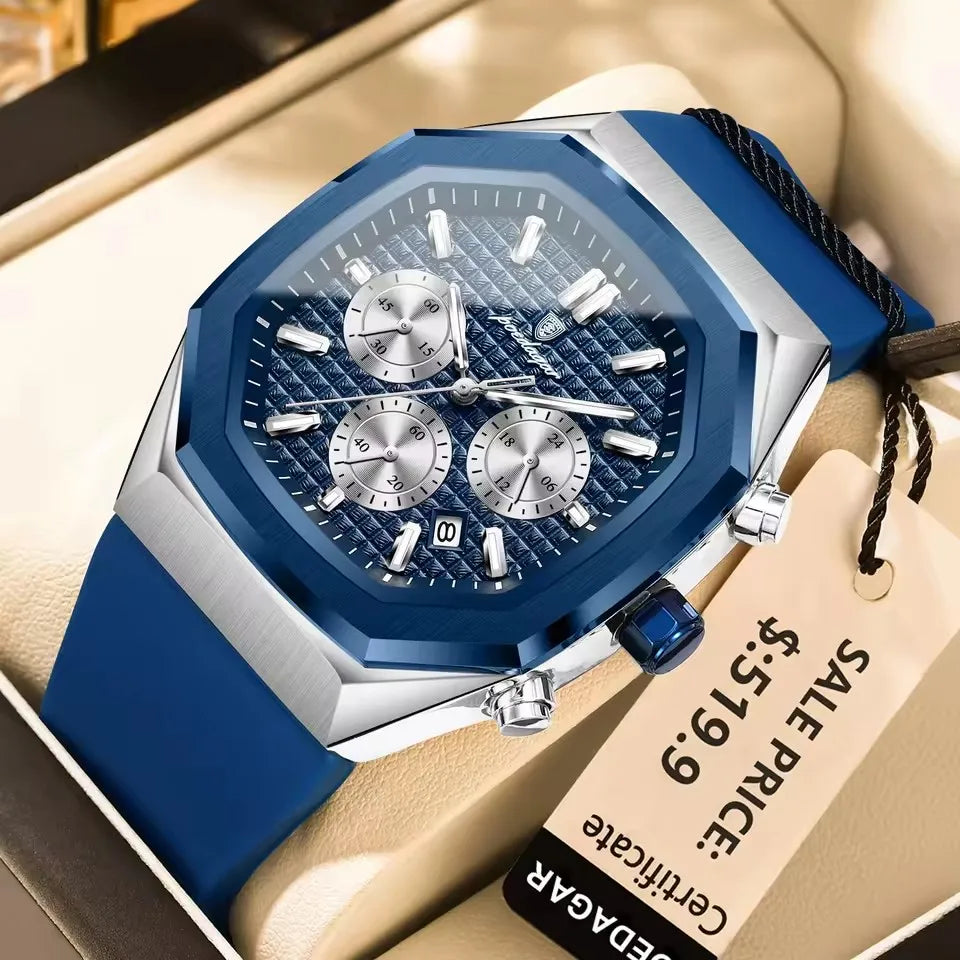 POEDAGAR 893 Business Watch for Men Waterproof Luminous Chronograph Date Man Wristwatch Silicone Strap Quartz Men's Watches Gift