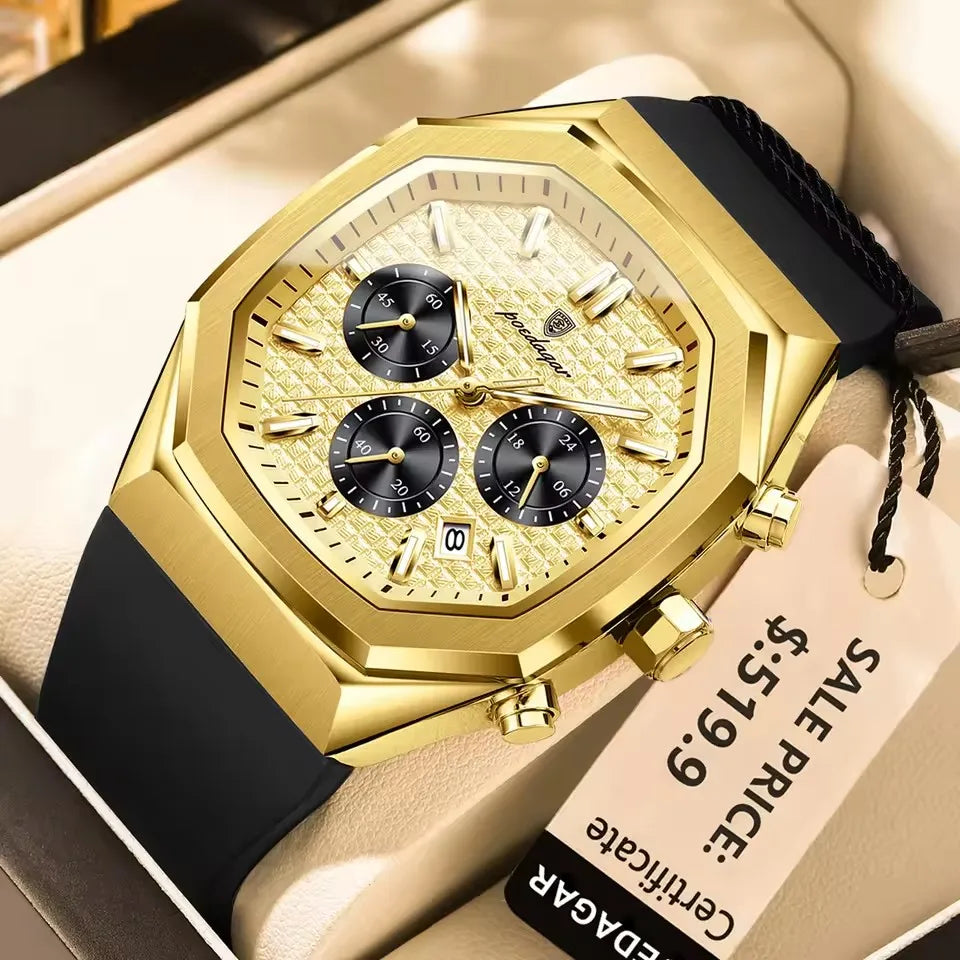POEDAGAR 893 Business Watch for Men Waterproof Luminous Chronograph Date Man Wristwatch Silicone Strap Quartz Men's Watches Gift