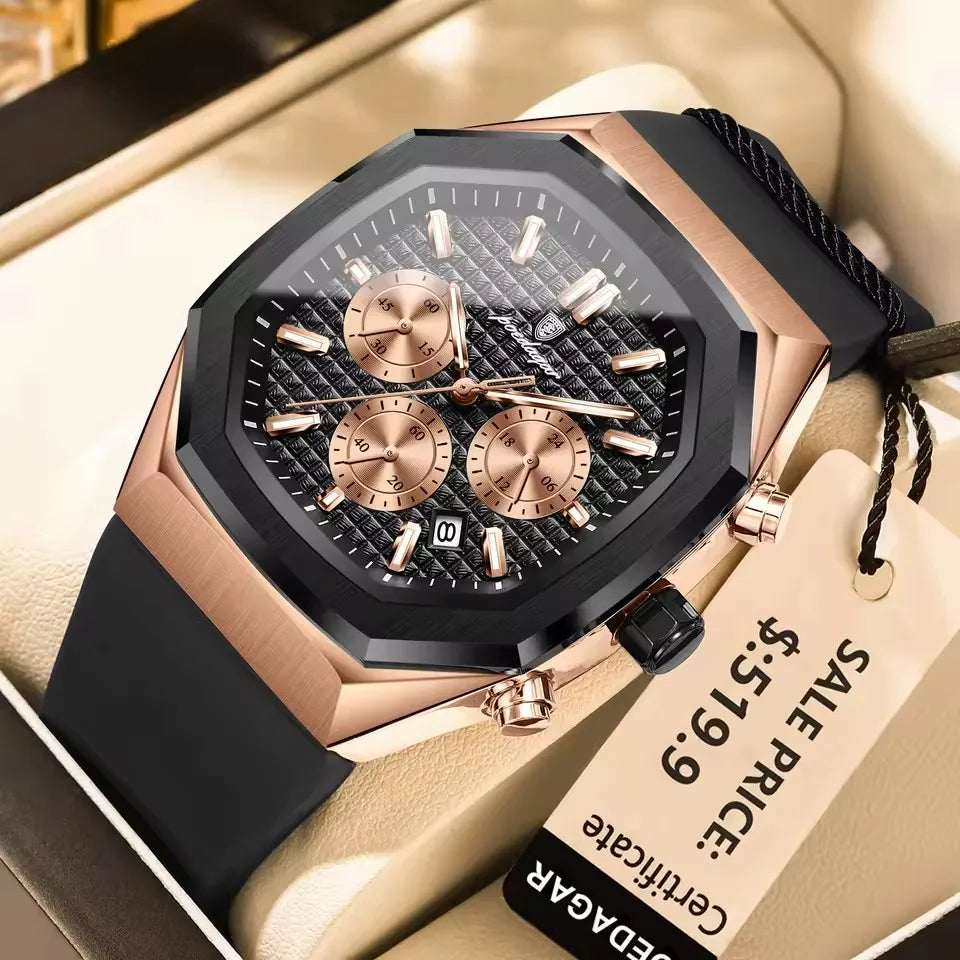 POEDAGAR 893 Business Watch for Men Waterproof Luminous Chronograph Date Man Wristwatch Silicone Strap Quartz Men's Watches Gift