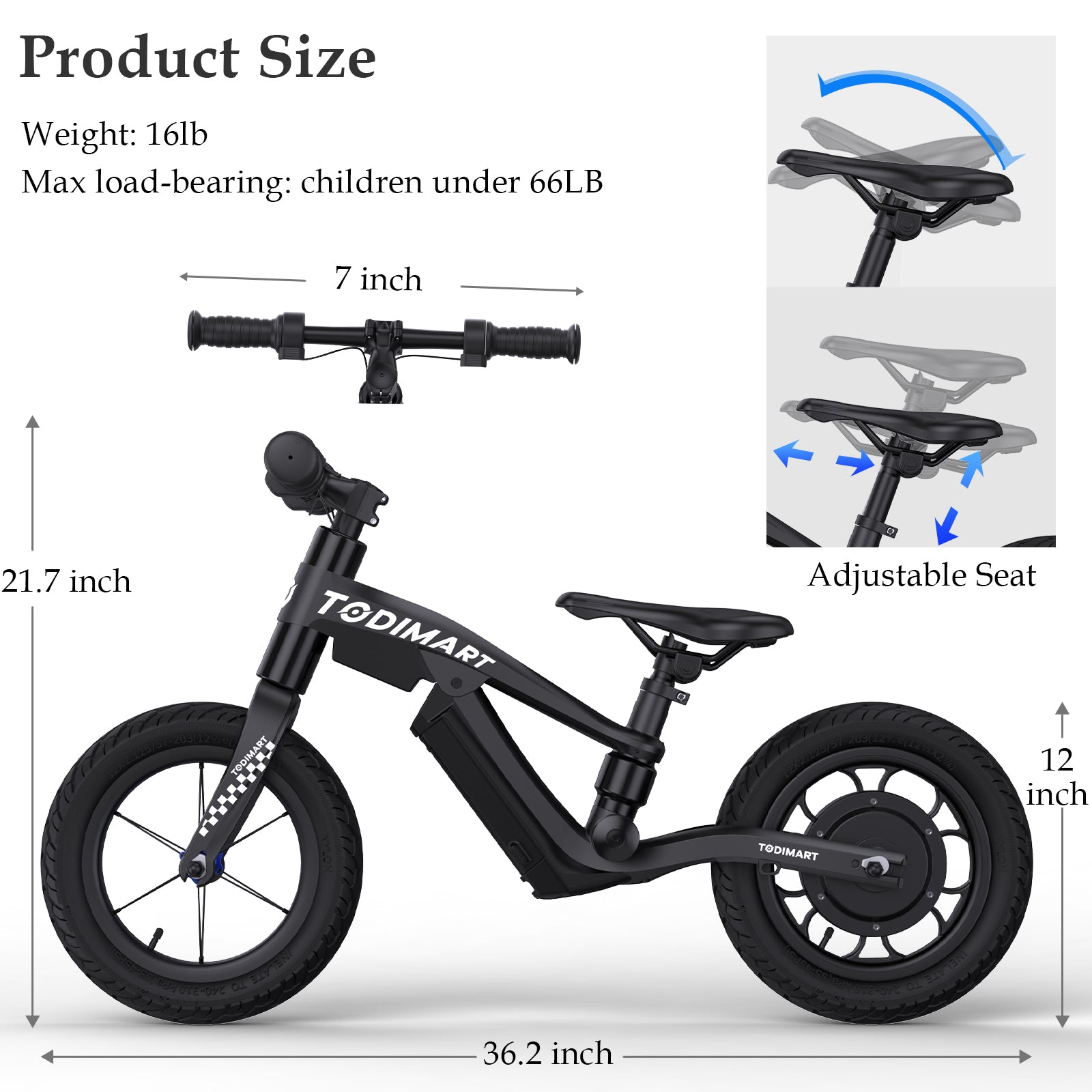 USA Warehouse 150W 24V Lithium Battery 12 Inch Scooter Electric Balance Bike for Kids