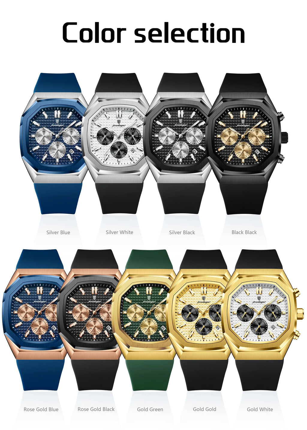 POEDAGAR 893 Business Watch for Men Waterproof Luminous Chronograph Date Man Wristwatch Silicone Strap Quartz Men's Watches Gift