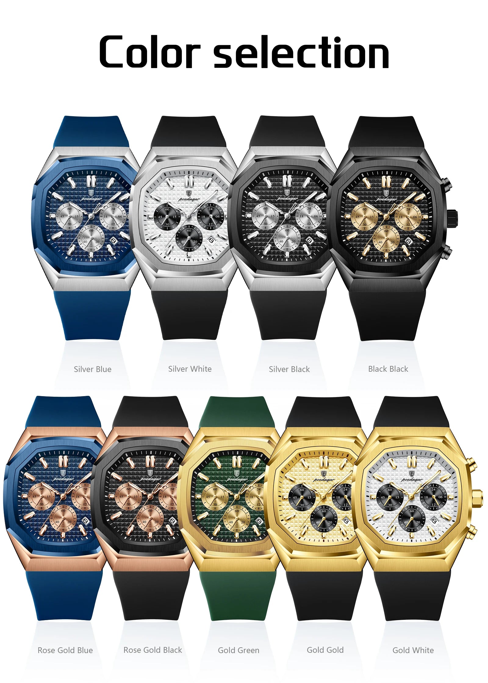 POEDAGAR 893 Business Watch for Men Waterproof Luminous Chronograph Date Man Wristwatch Silicone Strap Quartz Men's Watches Gift
