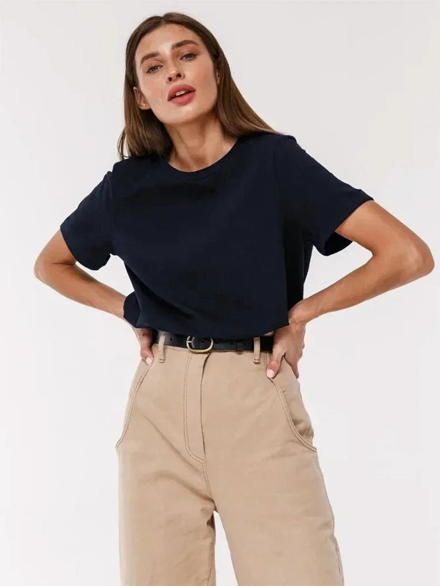 Bornladies Summer 100% Cotton Women's T-Shirt Bottoming Basic Fashionable Solid Lady Short Sleeve Loose Tops Shirts 230g/㎡ Tops