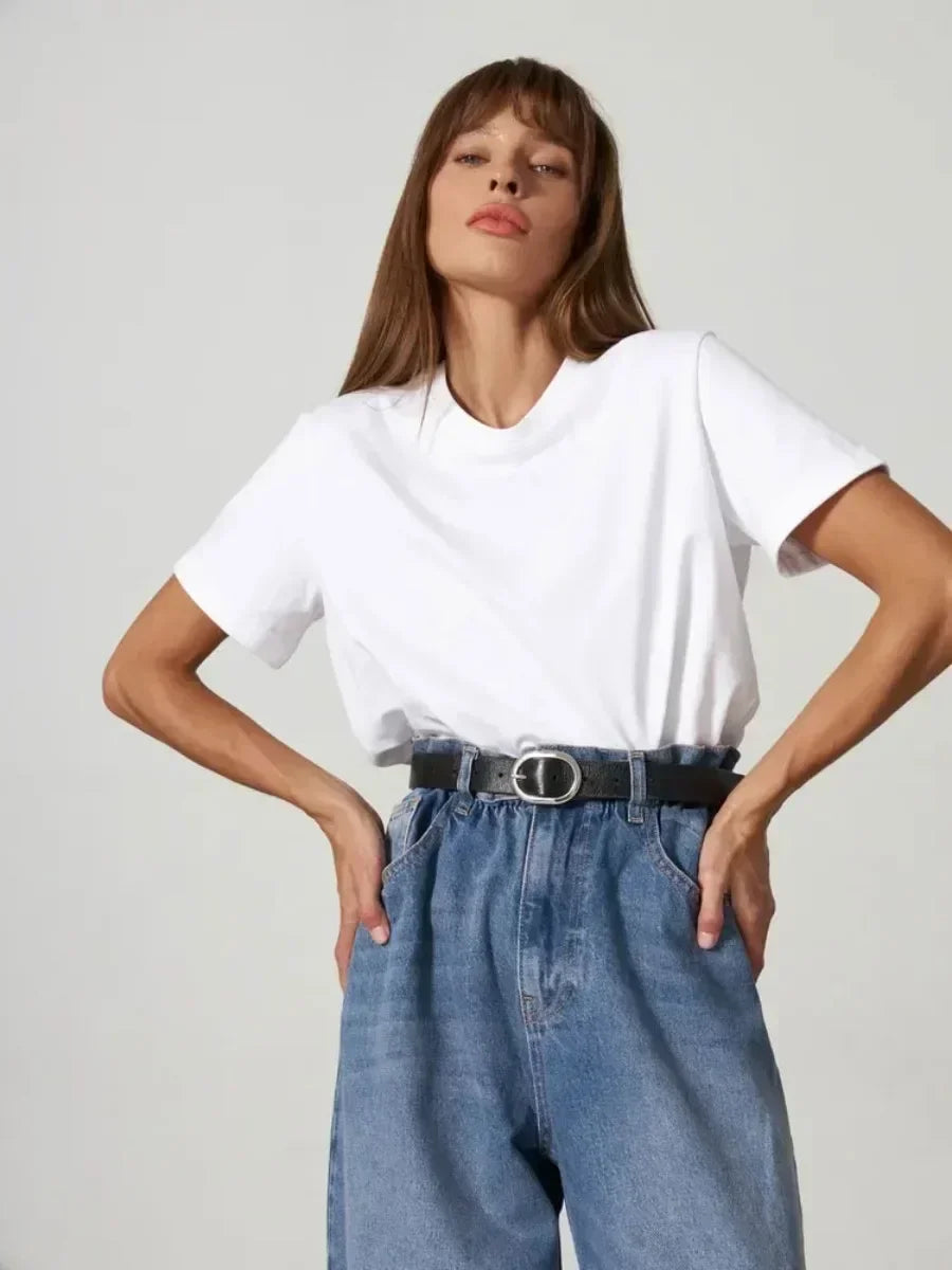 Bornladies Summer 100% Cotton Women's T-Shirt Bottoming Basic Fashionable Solid Lady Short Sleeve Loose Tops Shirts 230g/㎡ Tops
