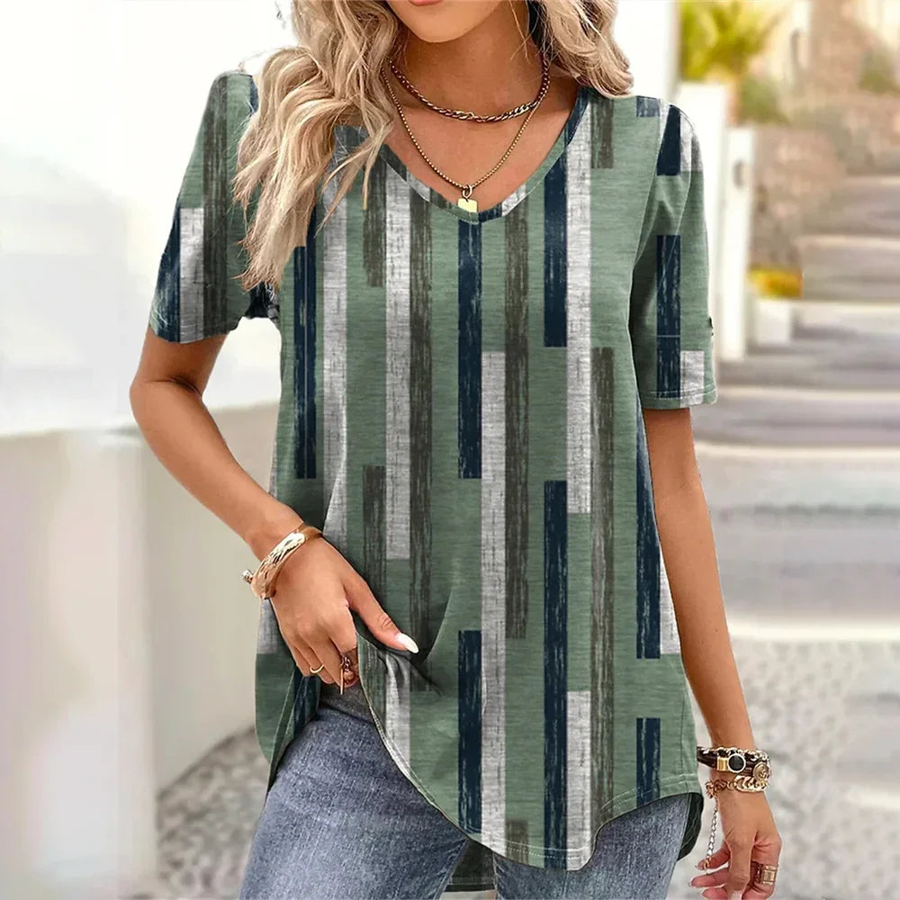 Fashion Woman Blouses 2024 T-Shirt Women's 3d Flower Print White Kawaii V-Neck T Shirt Female Clothing Oversized Summer Tops Tee