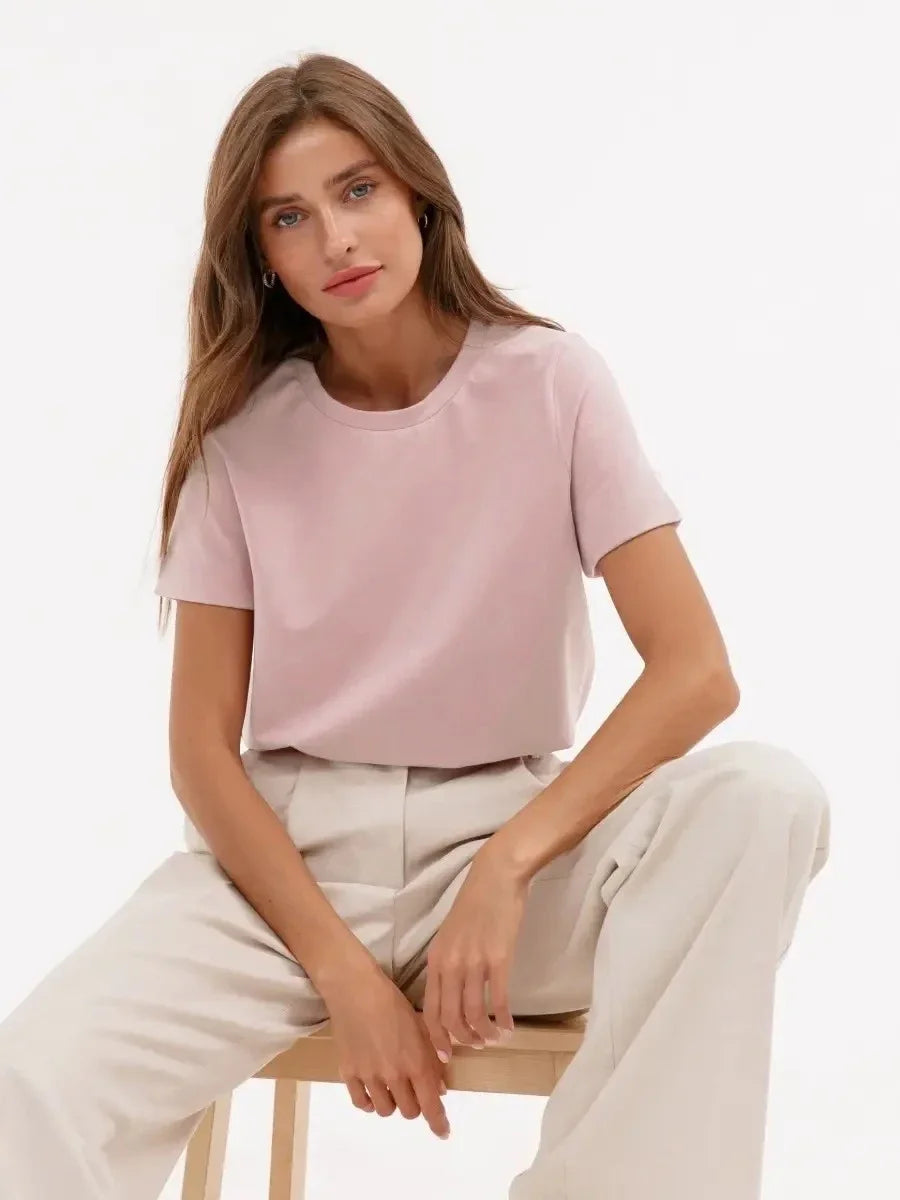 Bornladies Summer 100% Cotton Women's T-Shirt Bottoming Basic Fashionable Solid Lady Short Sleeve Loose Tops Shirts 230g/㎡ Tops
